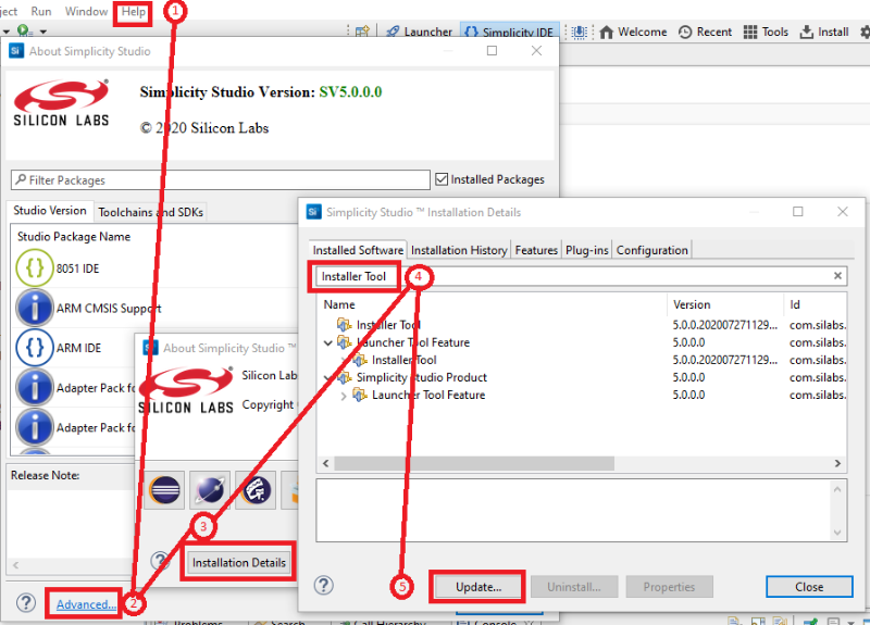 Known Issue Updating Simplicity Studio 5.0.0.0