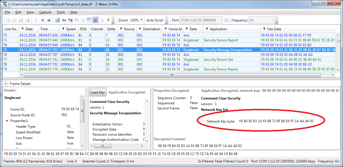 Extracting S0 key from Zniffer trace