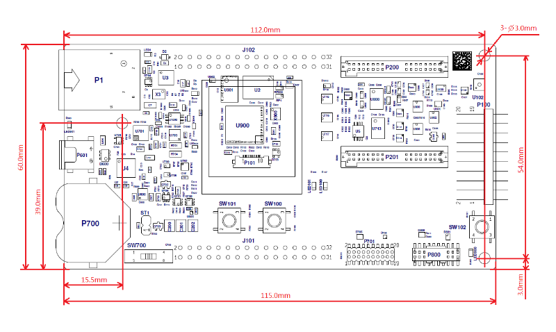 Key Dimensions of the Main Board BRD4001A