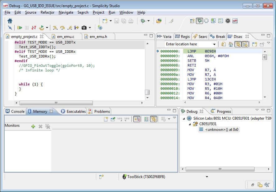 Downloading the memory of a device using Simplicity Studio