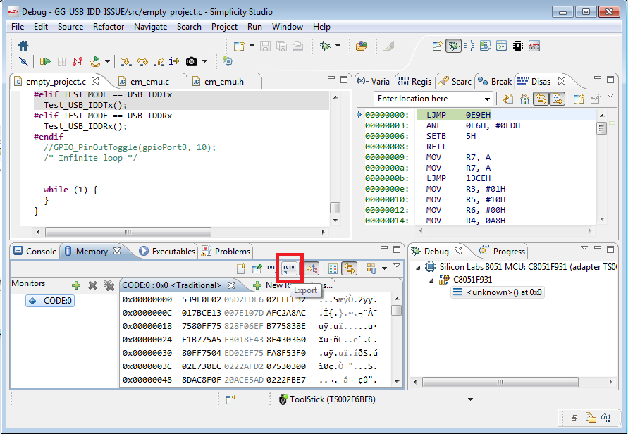 Downloading the memory of a device using Simplicity Studio