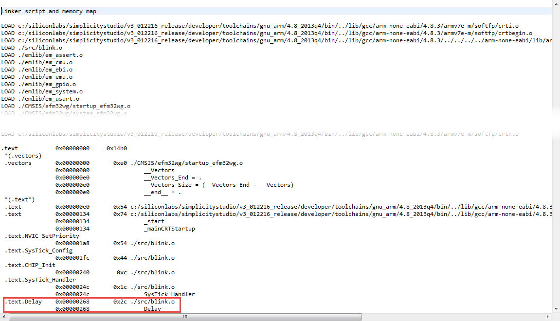 Interpreting the GCC map file in Simplicity IDE