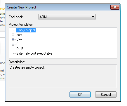 Create a new project in IAR