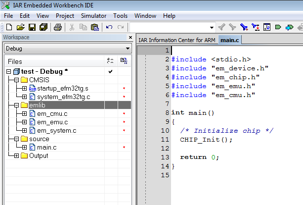 Create a new project in IAR