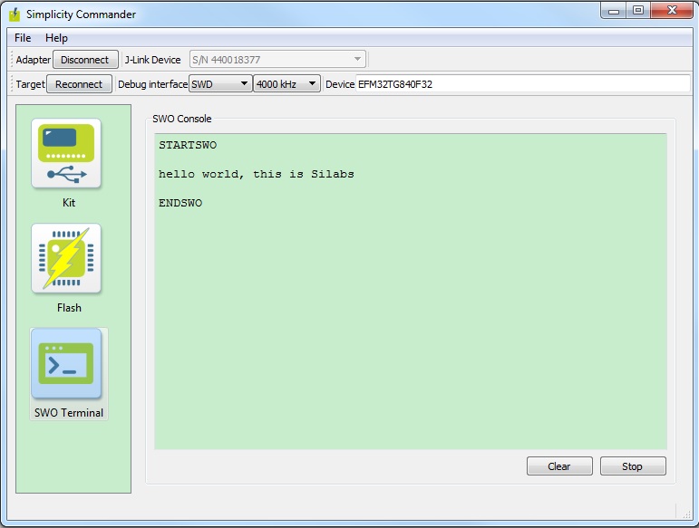 How to send string through the SWO interface by calling printf() function