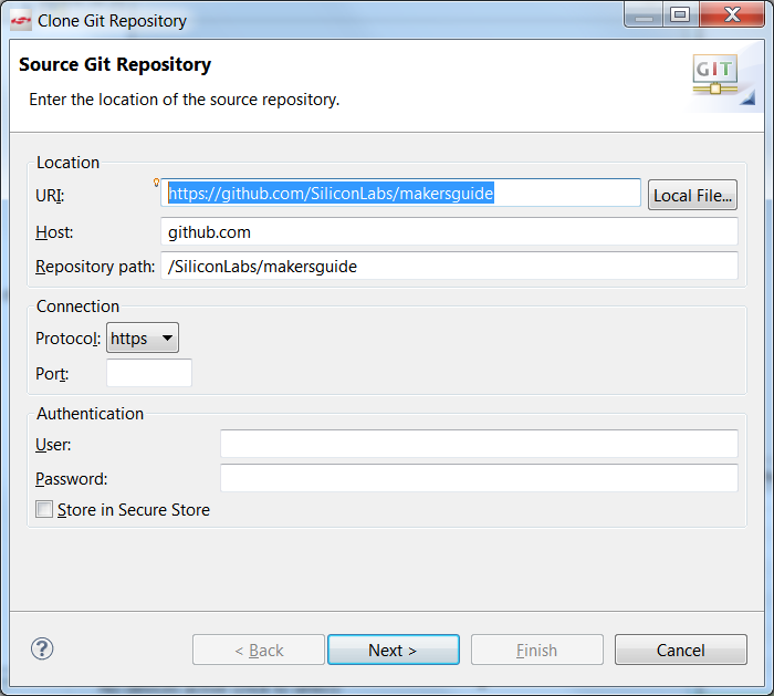 Cloning a Git repository on Simplicity Studio V3