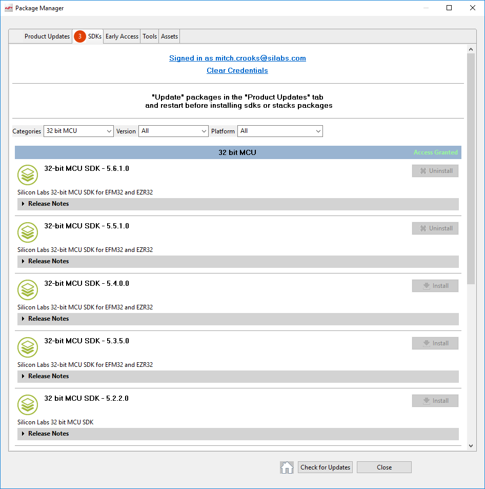 Obtaining Previous 32 bit MCU SDK Versions in Simplicity Studio
