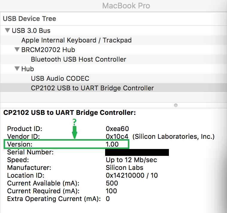 Identify the CP210x VCP driver version installed on Mac OSX