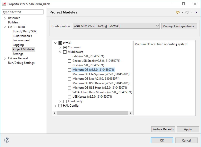 How to add Micrium, and other modules, to a project