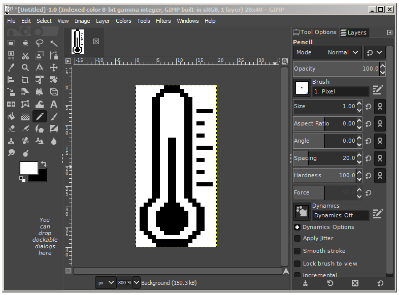 Creating monochrome bitmap files for LCD / GLIB using GIMP